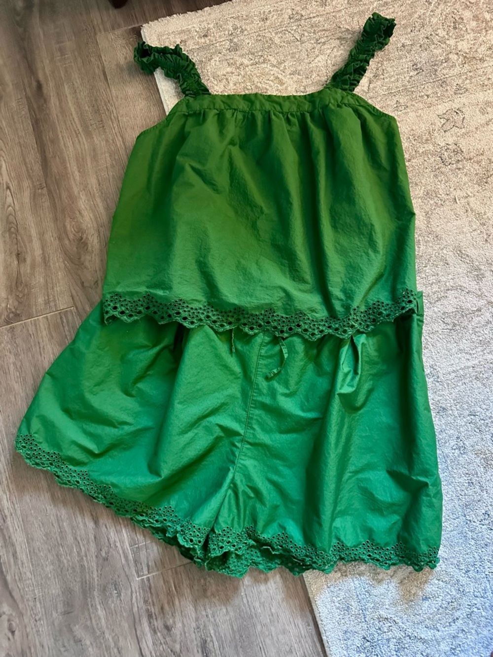 Time and True Green Eyelet Tank Short Set